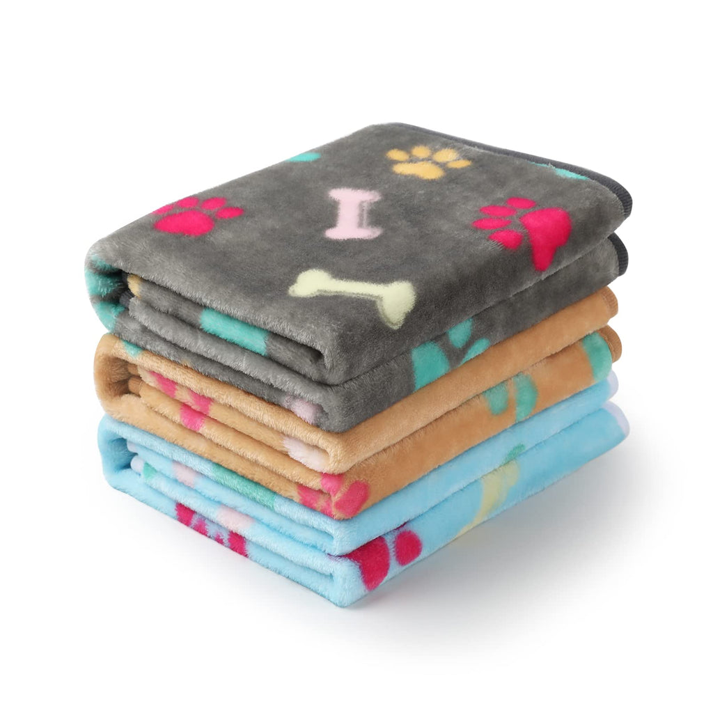 1 Pack 3 Blankets Super Soft Fluffy Premium Fleece Pet Blanket Flannel Throw for Dog Puppy Cat - Paw Small (Pack of 3) Bone - BeesActive Australia