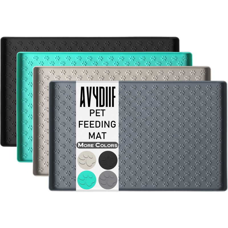 Silicone Dog Cat Food Mat, Waterproof Slip Resistant Raised Edge Pet Feeding Mats, Pet Bowl Mat Anti-Messy and Prevent Spill on Floor, Dishwasher Safe M: 18.9" X 11.8" Grey - BeesActive Australia