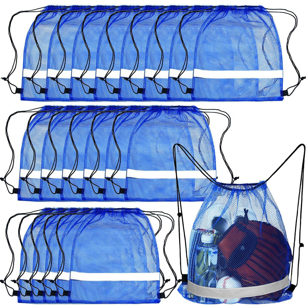 20 Pcs 16.54 x 13.78 Inch Blue Reflective Mesh Drawstring Bag Swimming Bag Breathable Quick Drying Reflective Sports Equipment Beach Bag Swim Bag for Kids Adults Boy Girl Football Soccer Washable Bags - BeesActive Australia