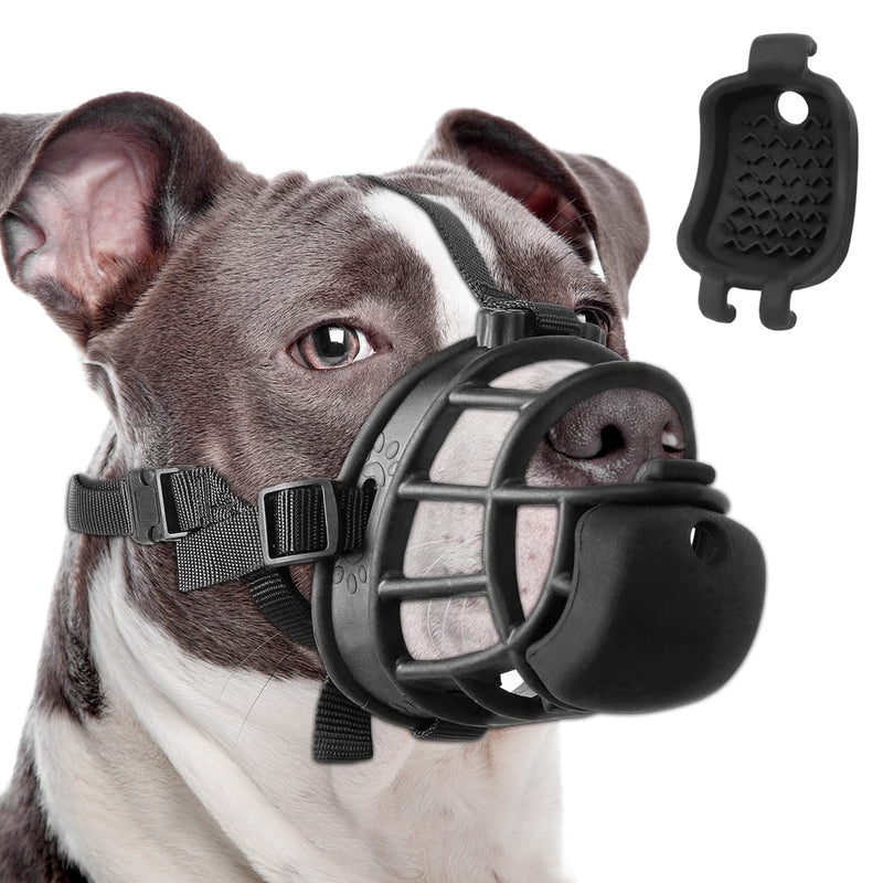 Dog Muzzle with Slow Feeder for Positive Training, Anti Biting Chewing Scavenging Wound Licking, Humane Soft Basket Muzzle for Small Medium Large Dogs, Allow Panting, Easy to Accept Black L-(Snout 10"-12") - BeesActive Australia
