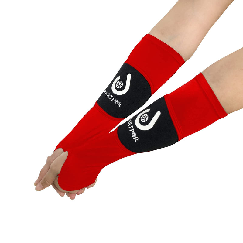 Volleyball Arm Sleeves Passing Forearm Sleeves with Protection Pad and Thumbhole for Youth Protect Arms from Sting 1 Pair Red 10“ - BeesActive Australia