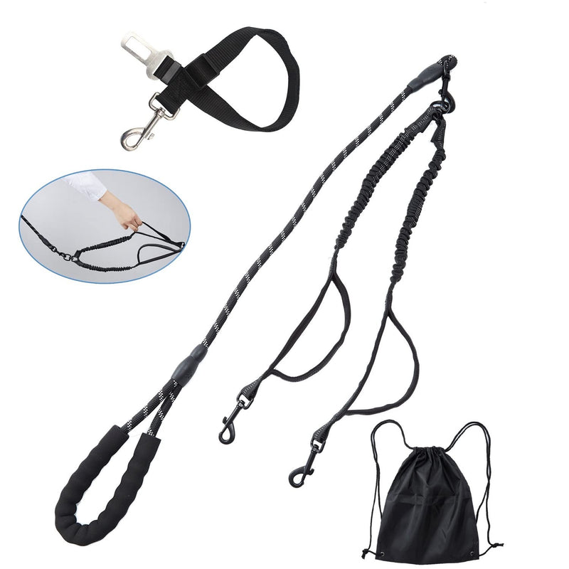 Dual Dog Leash, Double Dog Leash, 360° Swivel No Tangle Walking Leash, Shock Absorbing Reflective Bungee for Two Dogs, Medium and Large (PG20211230MG3) - BeesActive Australia