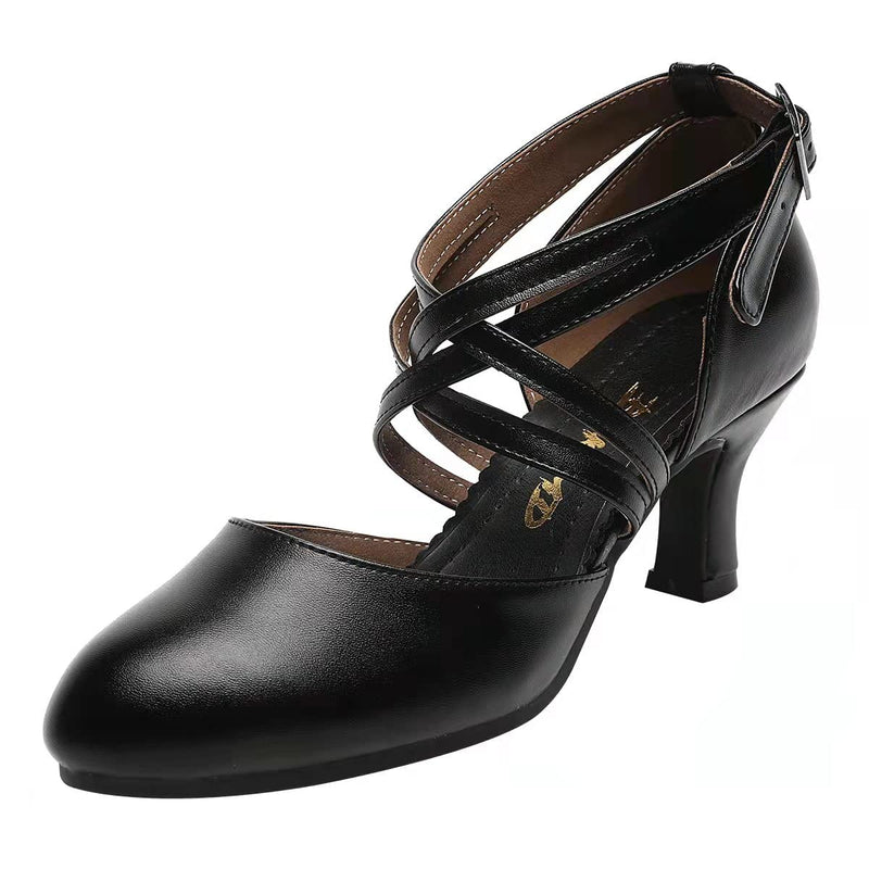 Women's Cross Strap Ballroom Character Dance Shoes Latin Dress Pumps 5.5 Black - BeesActive Australia