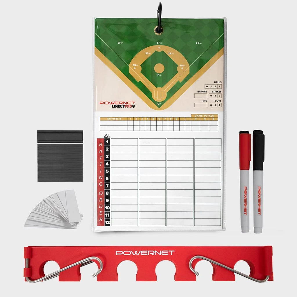 PowerNet Magnetic Baseball Softball Lineup Coaching Board and Bat Fence Rack Bundle | 2022 | Double-Sided with Fence Clip | Weatherproof Sealed Edges | Holds Up to 12 Bats | Lightweight Bundle - BeesActive Australia