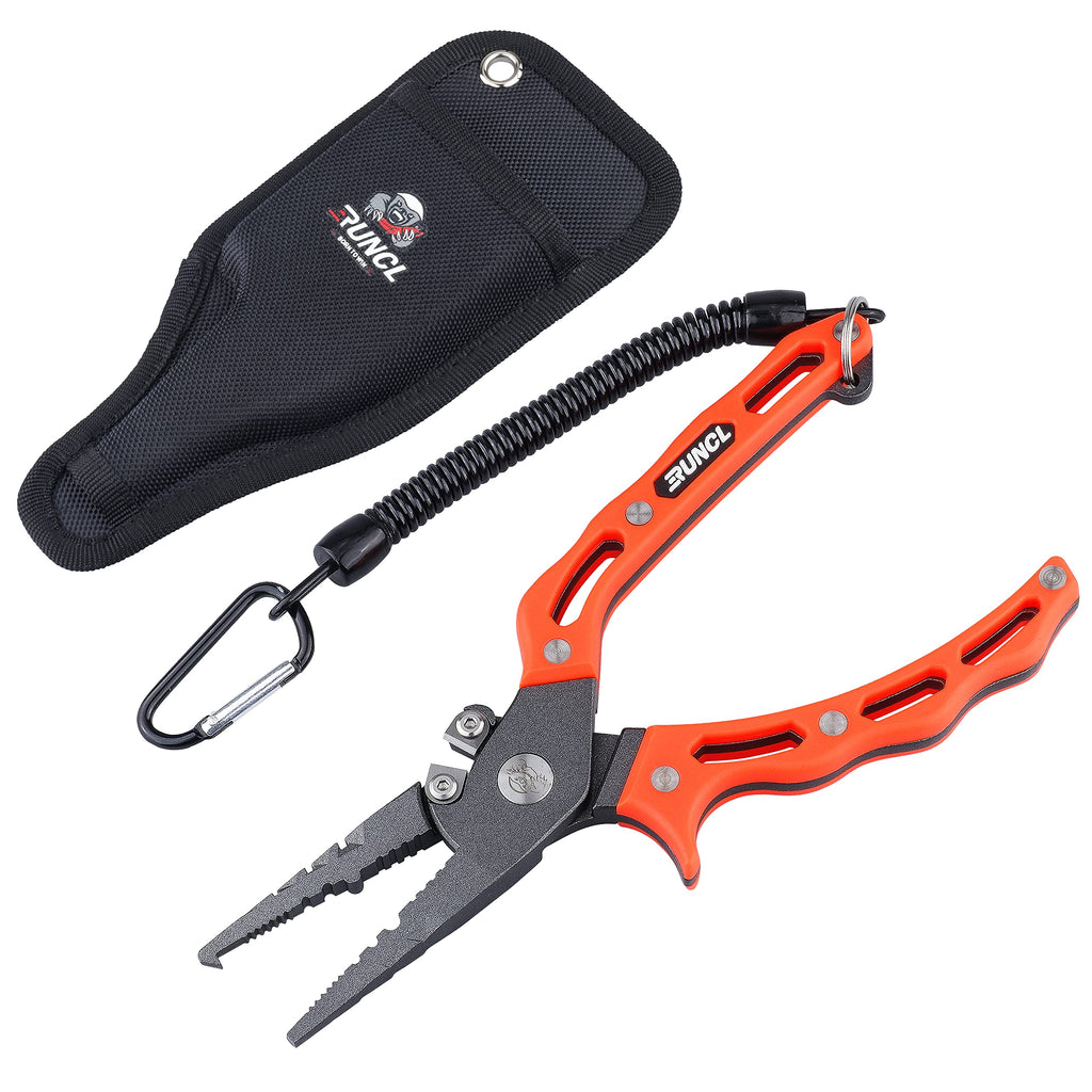 RUNCL Fishing Pliers, 304 Stainless Steel Saltwater Resistant Fishing Gear, Tungsten Steel Cutters, TPR Handle, Multi-Function Fishing Tools(7 Inch, Orange) 7 Inch - BeesActive Australia