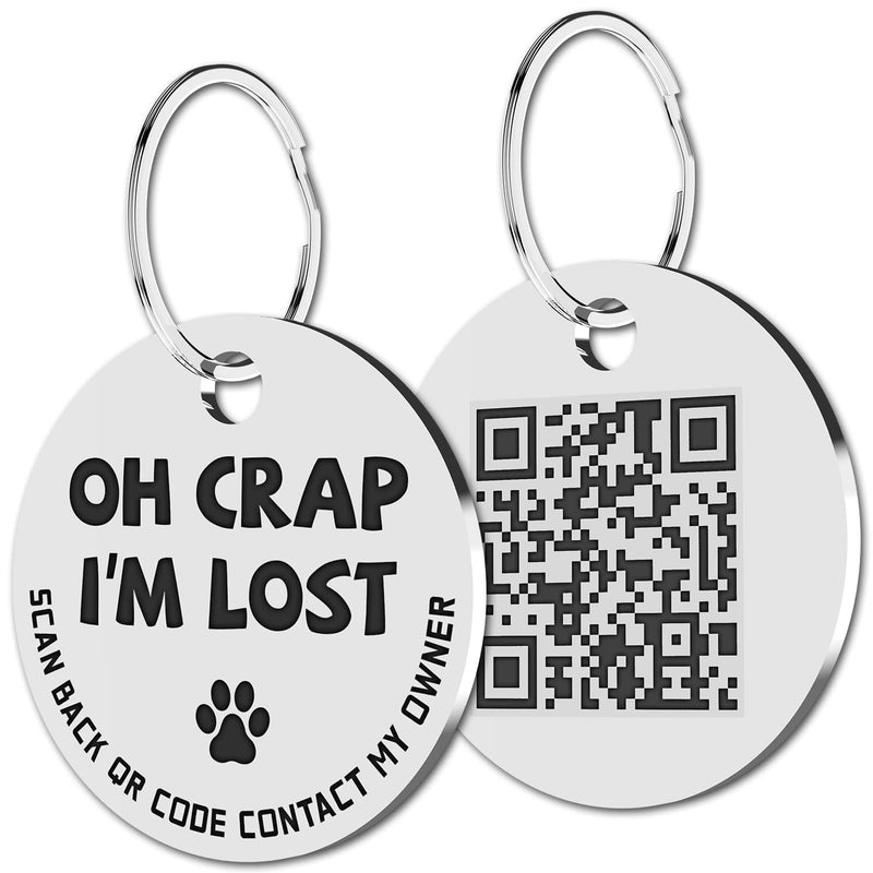 MYLUCKYTAG Stainless Steel QR Code Pet ID Tags Dog Tags - Pet Online Profile - Scan QR Receive Instant Pet Location Alert Email Im Lost,silver - BeesActive Australia