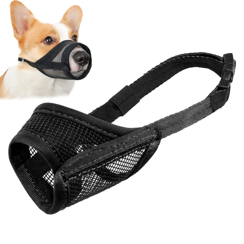 Dog Muzzle, Mesh Muzzle for Small Medium Large Dogs, Soft Dog Muzzle to Prevent Biting Chewing, Drinkable Breathable Adjustable Puppy Muzzle S(Snout: 4¾"-6") Black - BeesActive Australia