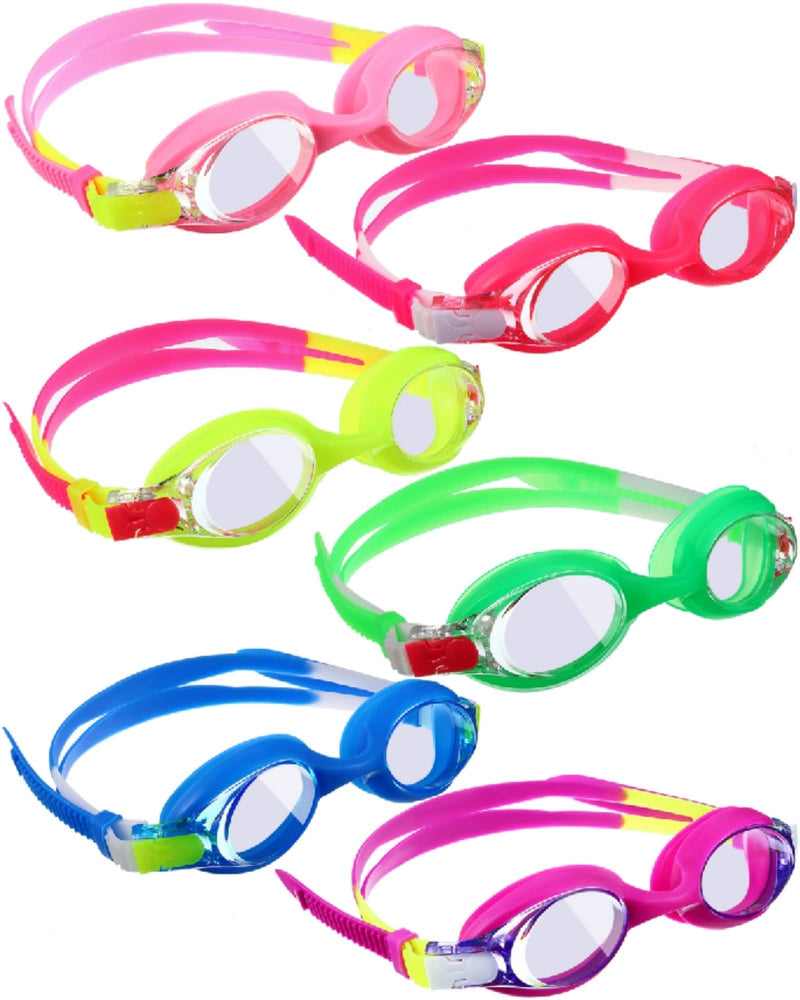 6 Pairs Swim Goggles for Kids 4-9 Clear Wide Vision Swimming Goggles Kids Anti Fog Pool Goggles Silicone Frame Children Goggles - BeesActive Australia