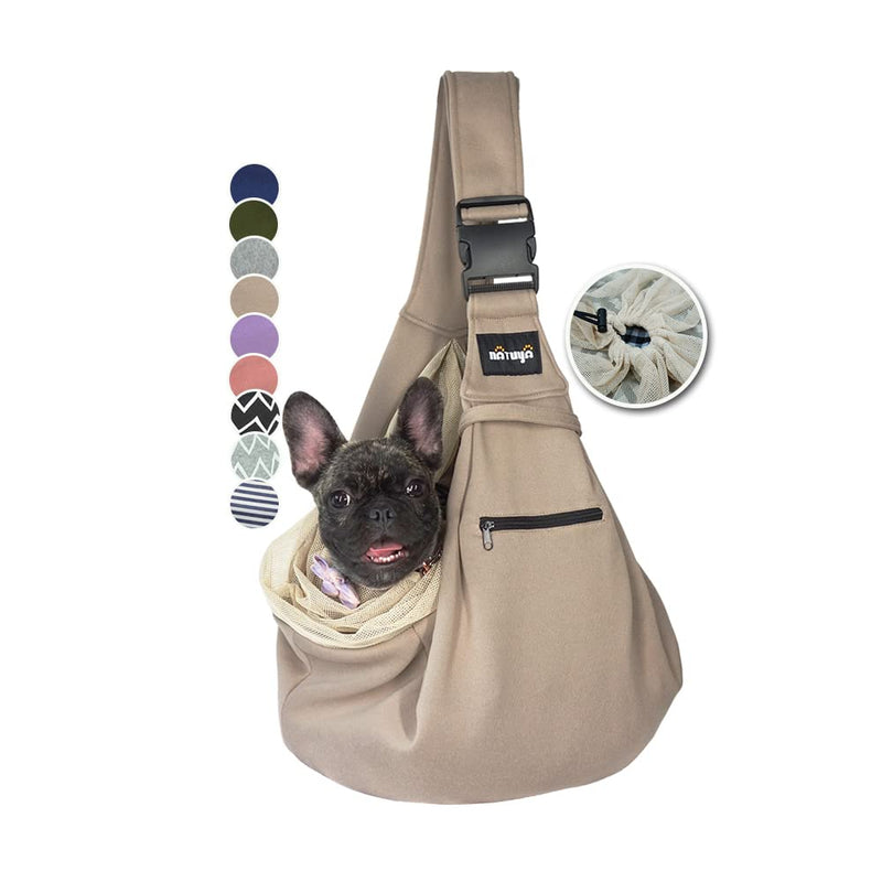 NATUYA Pet Dog Sling Carrier - Dog Sling with Net Bag for Carrier Dogs Cats-Hands Free Pet Bag-Buckle net Pocket pet Bag Khaki - BeesActive Australia