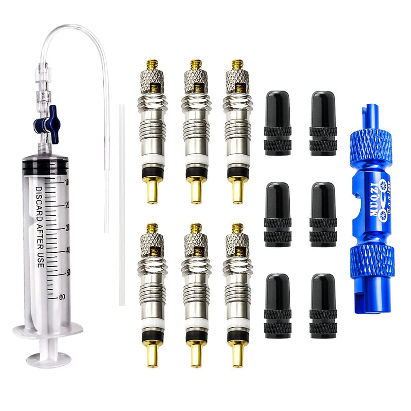 MUQZI Bicycle Tubeless Tyre Sealant Injector Syring and Presta Schrader Valve Core Removal Tool Kit Blue 14PCS - BeesActive Australia