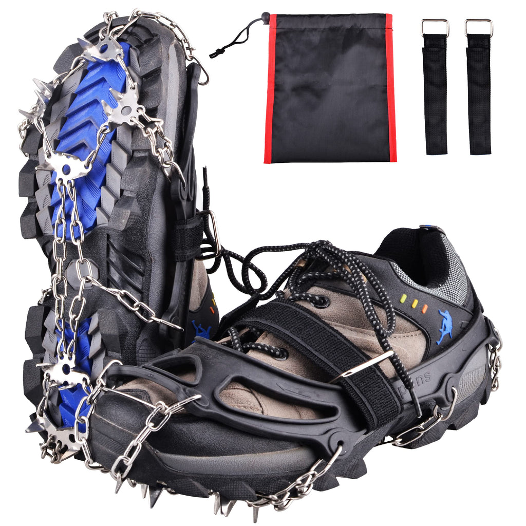 Azarxis Crampons Ice Traction Cleats, Ice Snow Grips for Boots and Shoes, Anti Slip 19 24 Stainless Steel Spikes, Safe Protect for Women Men Walking, Jogging, Climbing or Hiking Black - 24 Spikes X-Large - BeesActive Australia