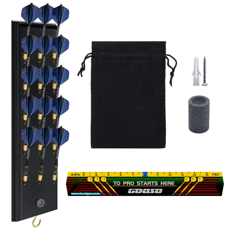 Wall Mounted Darts Holder Displaying 15pcs Steel Tip or Soft Tip Darts | Dart Caddy for Wall with Metal Hook, Come with Darts Throw Line Marker, Accessory Bag, and Darts Sharpener W/1 Darts Holder - BeesActive Australia