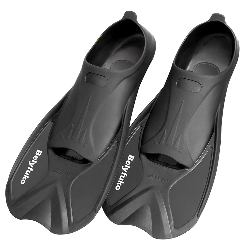 Belyfuko Short Swim Fins, Adult Snorkel Fins for Lap Swimming Diving Snorkeling Travel Size with Mesh Bag Black Small - BeesActive Australia