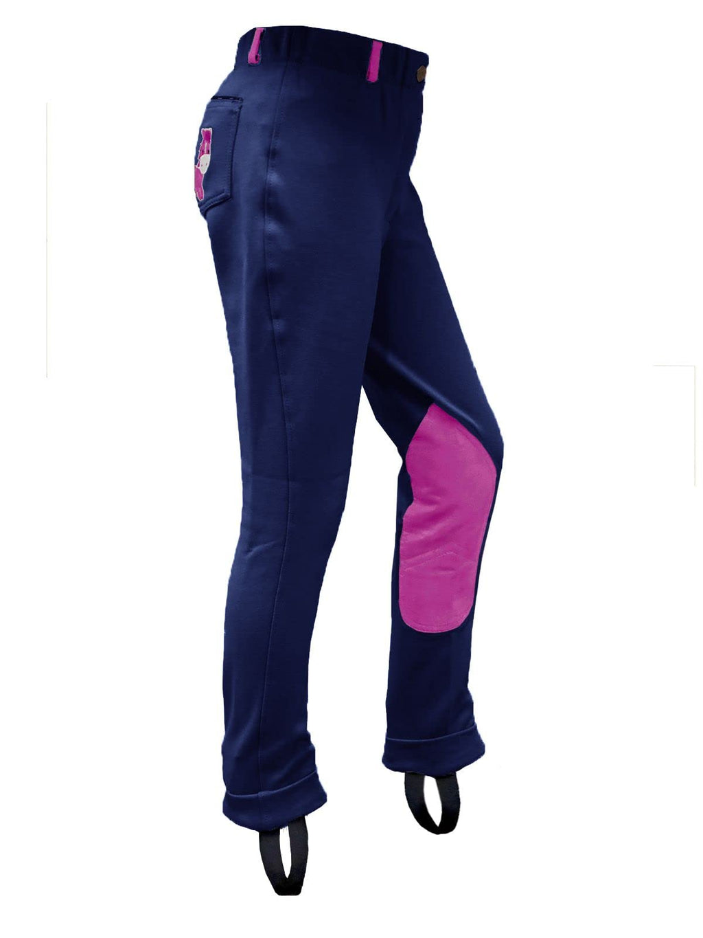 One Stop Equine Shop BasEQ Emma Children's Two-Tone Pull On Embroidered Cartoon Horse Jodhpurs Navy/Pink 6 - BeesActive Australia