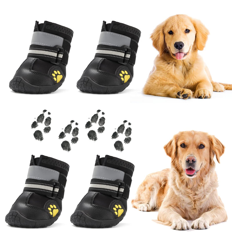Ace Row Dog Boots | Dog Booties with Anti-Slip Sole | Waterproof and Reflective Dog Snow Boots | Safe, Protective, and Comfortable Dog Rain Boots | 4PCS/Set Black Size 5: (2.7"x2.4")(L*W) For 40-55 lbs - BeesActive Australia
