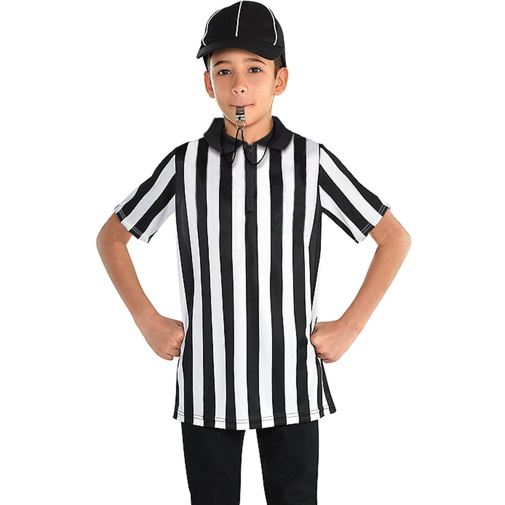 Thapower Children’s Referee Shirt Costume Kids Youth Black and White Stripe Basketball Football Hockey Ref Jersey Black & White-zipper Collar Large - BeesActive Australia