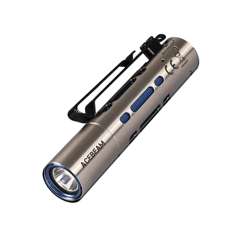 ACEBEAM LED Flashlight Rider RX 650 Lumens Portable EDC AA Flashlight with Lanyard, IPX8 Water-Resistant Tail Switch Outdoor Rechargeable Flashlight for Hiking, Camping, Everyday Use (Silver) Silver - BeesActive Australia