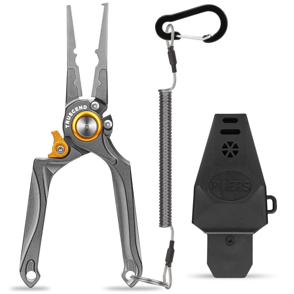 TRUSCEND Fishing Pliers, Upgraded Muti-Function Fishing Gear, Hook Remover Split Ring Tungsten Cutters, Resistant Harshest Salt & Freshwater Fishing Tools, with Lanyard & Sheath, Fishing Gifts for Men A-Aero aluminum - BeesActive Australia