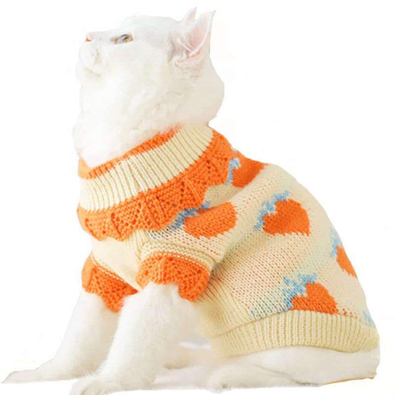 ANIAC Cat Sweater Warm Puppy Clothes Doggy Cozy Vest Shirt Autumn Winter Outfits Kitten Winter Knitwear Small Dogs Sweatshirt for Cold Season and Spring Medium Orange - BeesActive Australia