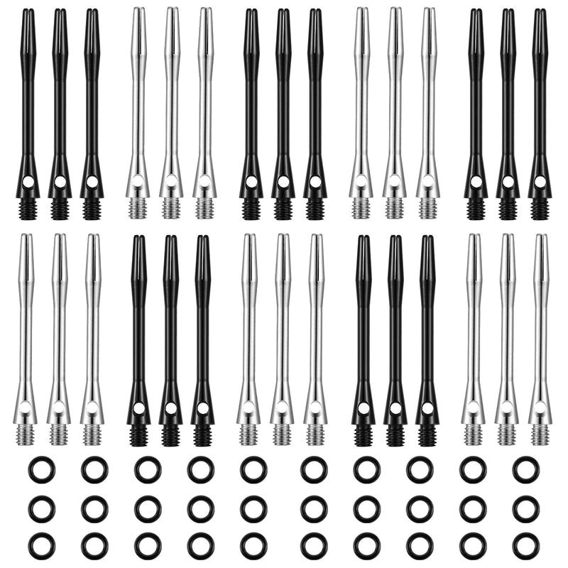 30 Pcs Medium Dart Shafts for Soft and Steel Tips 2BA Thread Aluminium Alloy Dart Stems 50 mm 53 mm with Rubber Rings Replacement Harrows Dart Accessories and Flights Plain Style Black and Silver - BeesActive Australia