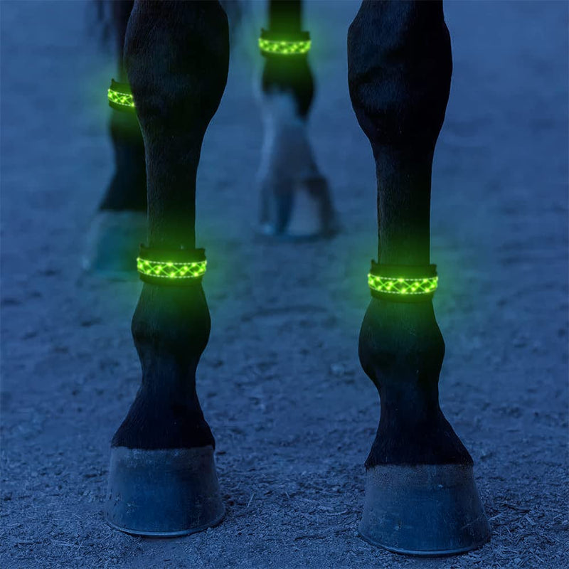 SUKEYME 4pcs LED Horse Boots, USB Rechargeable LED Light up Horse Tack - Added Visibility & Safety for Night Horse Riding Green - BeesActive Australia