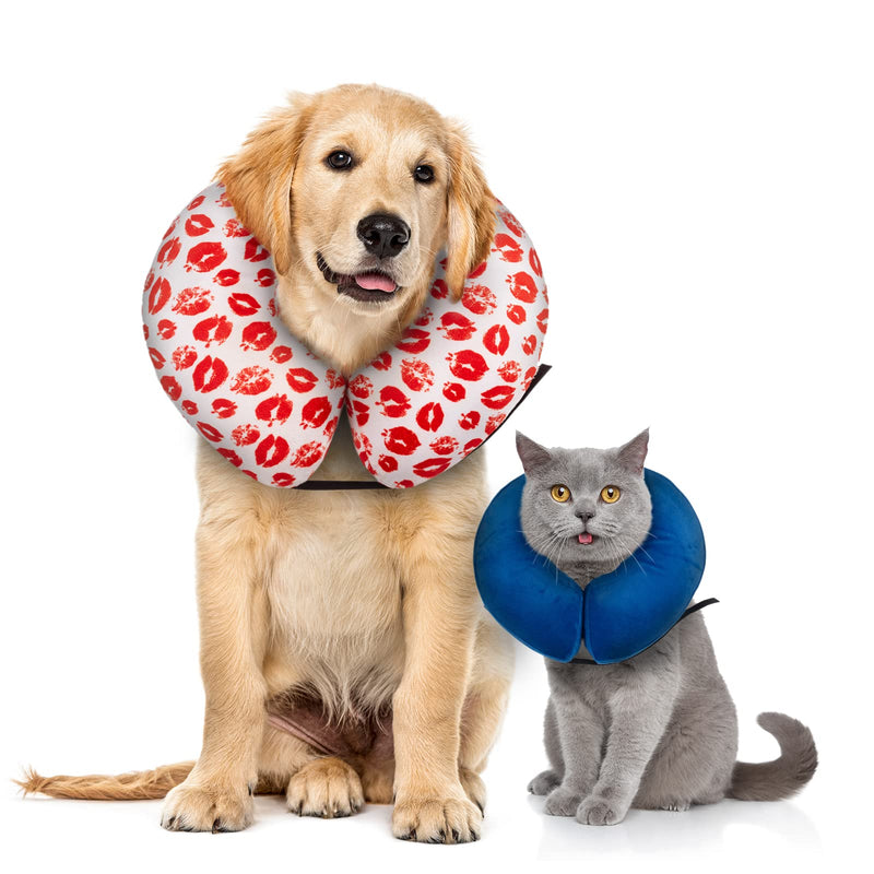CuteBone Protective Inflatable Collar with 2-Pack Soft Pet Recovery Cone Covers for Small/Medium/Large Dogs and Cats After Surgery Kisses+Blue Large - BeesActive Australia