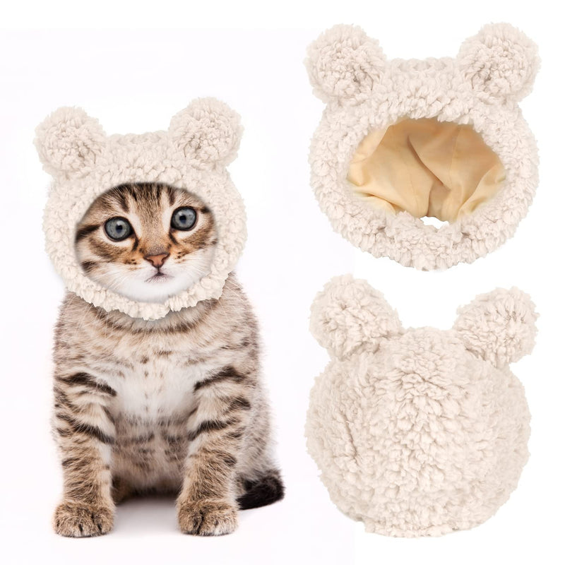 JOICEE Cute Cat Costume Warm Bear Hat for Cat Adjustable Soft Small Pet Headwear Bear Hat for Cat Puppy Dog White - BeesActive Australia