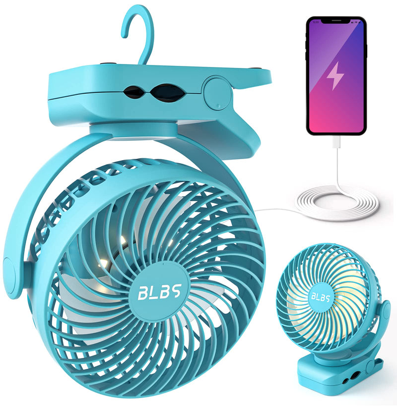 Camping Fan with LED Light - 12000mAh 65 Hours Battery Powered Fan, Rechargeable Fan Use As Power Bank, Tent Fan with Hanging Hook, Portable Clip On Fan, Ceiling Fan for Tent Golf Cart RV Stroller Bed - BeesActive Australia