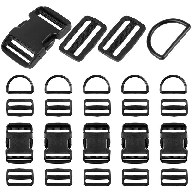 Adjustable Plastic Buckles 6 Set（24 Pack), 6 Pcs Quick Side Release Buckle Dual & 6 Pcs D ring & 12 Pcs Tri-glide Slide Clip 1.5 Inch Buckles 6 Set - BeesActive Australia