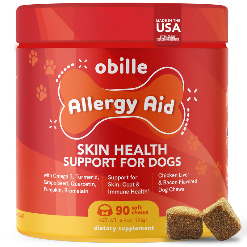 Obille Allergy Aid Dog Chews 198g, 90ct - Relieves Itchy Skin, Healthy Coat, Safe Natural Ingredients, Antioxidant Immunity Booster. with Omega3, Turmeric, Quercetin, Grape Seed, Pumpkin, Bromelain… - BeesActive Australia
