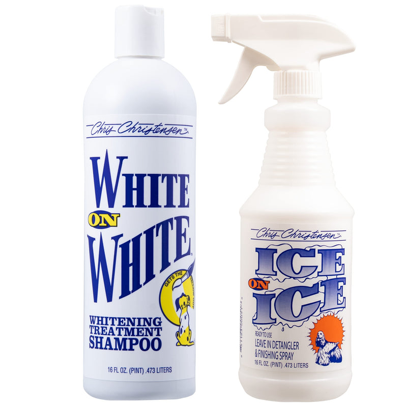 Chris Christensen Shampoo & Conditioner 16 oz Bundle, White on White Shampoo + Ice on Ice Detangling Conditioner Spray, Groom Like a Professional, Made in USA - BeesActive Australia