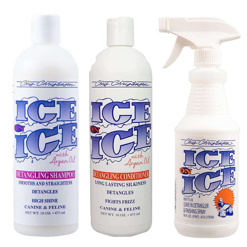 Chris Christensen Ice on Ice Shampoo & Conditioner 16 oz Bundle, Ice on Ice Detangling Shampoo + Detangling Conditioner + Dentangling/Finishing Spray, Groom Like a Professional, Made in USA - BeesActive Australia