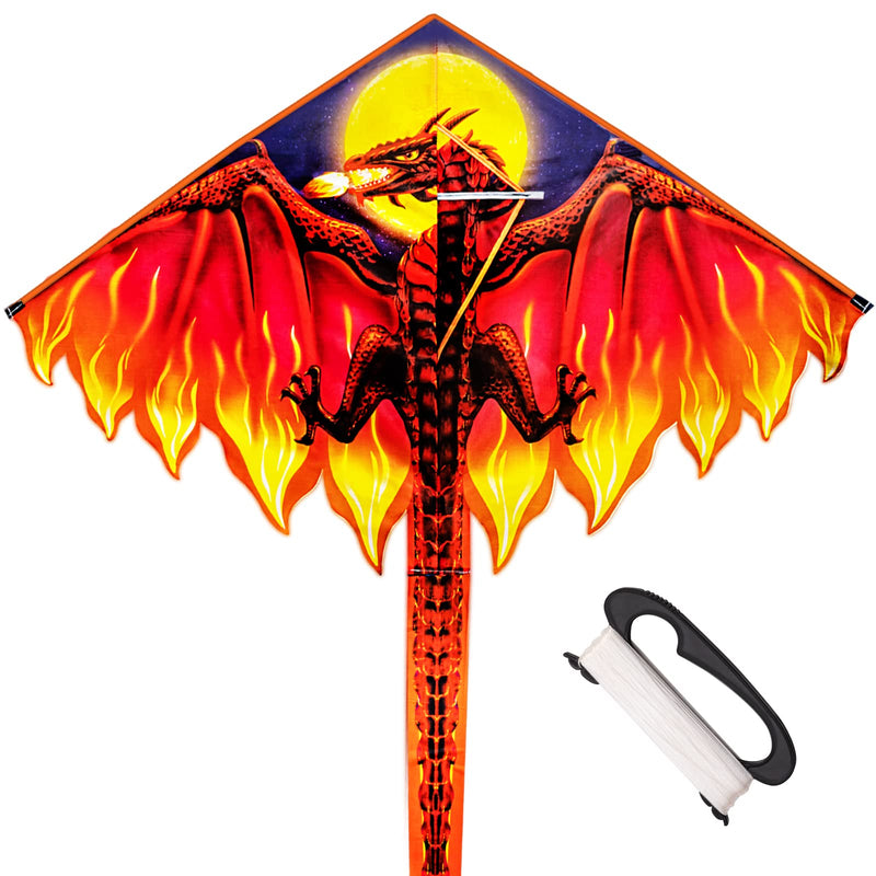 Dragon Delta Kites for Kids and Adults, Easy to Fly, 55 Inch Ribbons 300ft Kite String on Handle, Beach Kite for Professional or Beginners, 51X31Inch Red - BeesActive Australia