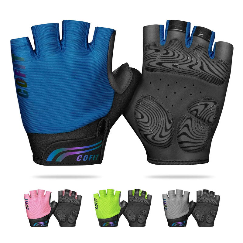 COFIT Half Finger Cycling Gloves, Breathable and Anti-Slip Bicycle Gloves Unisex with Shock Absorbing Pads for Summer BMX MTB Riding, Road Racing and Workout Blue Small - BeesActive Australia
