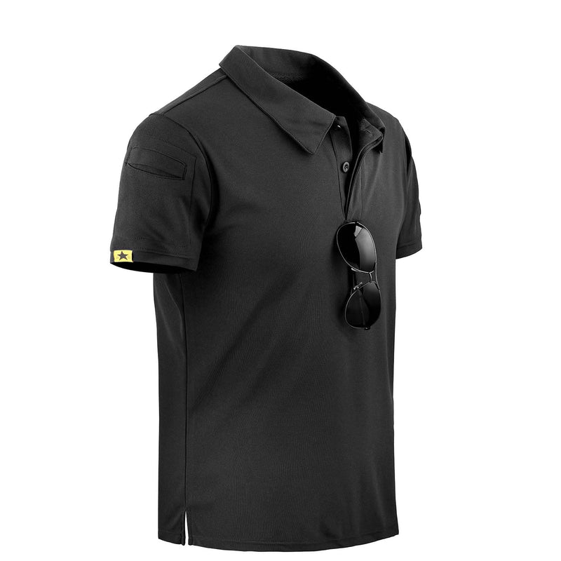 LAIWANG Men's Outdoor Performance Tactical Polo Shirts Short Sleeve Moisture Wicking Sports Golf Tennis T-Shirt Small Black - BeesActive Australia