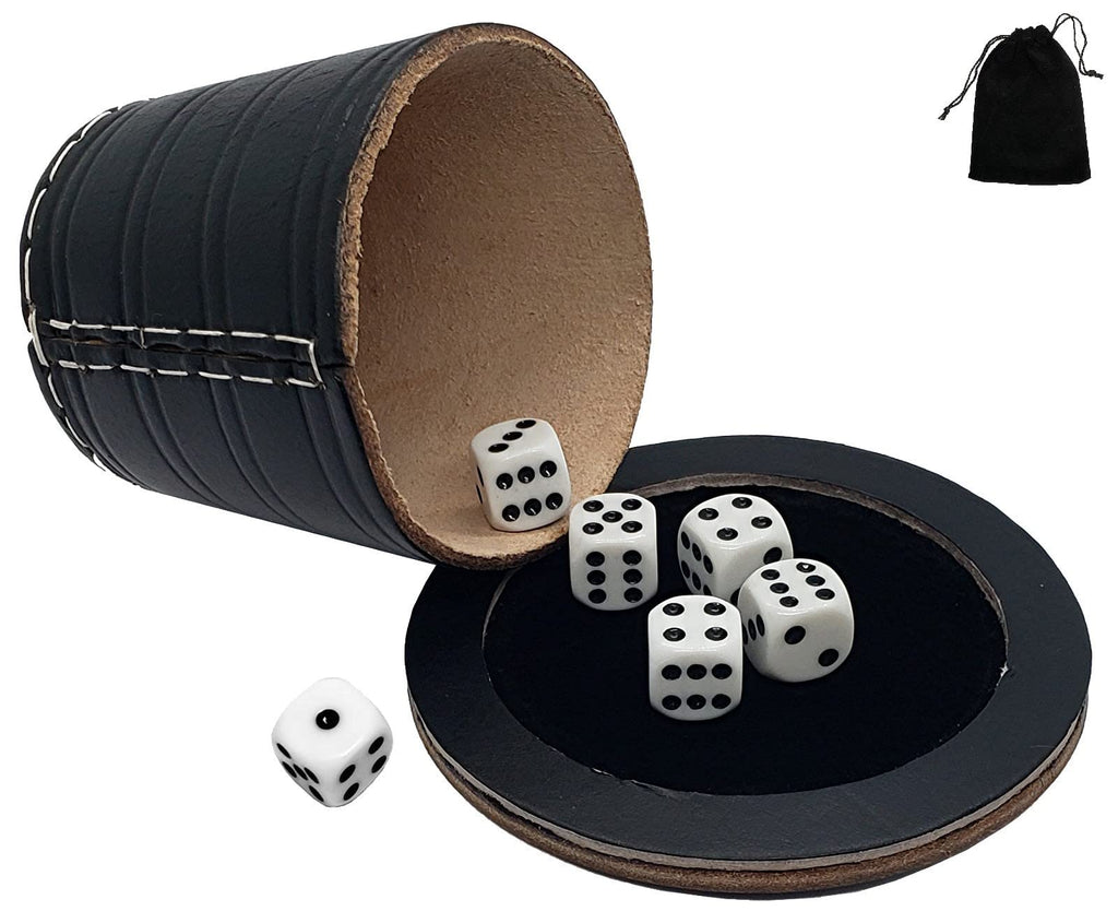 Cyber-Deals Genuine Leather Wide Opening Dice Cup Black / Natural Handcrafted Soft Shell Unfinished Interior, with Dice Tray - BeesActive Australia