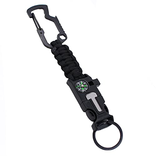 Fire Starter Paracord Keychain Black 10-in-1 Key Chain Lanyard with Carabiner for Camping, Fishing, Hunting & Outdoor Emergencies | Multipurpose Survival Tool W/ Emergency Whistle, Flint Rod - BeesActive Australia