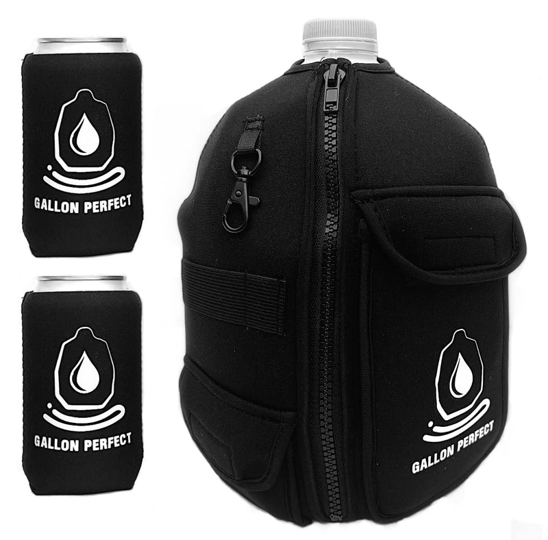 Gallon Perfect - 1 Gallon Water Bottle Sleeve Insulated Neoprene Cover 128 oz and 2 x 12 oz Can sleeves. Jug Cover ideal for Water, Milk, Tea and more. For Sports, Camping, Beach and Outdoors - BeesActive Australia