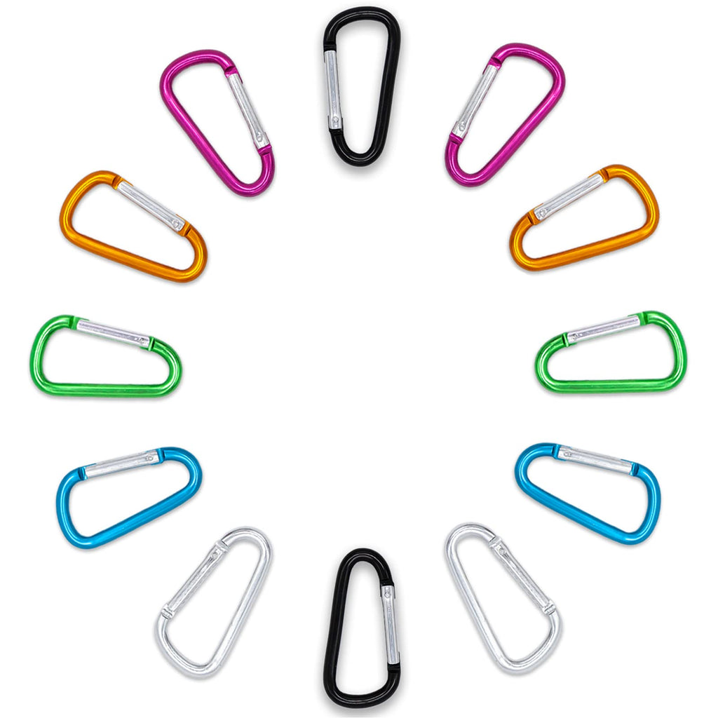 12 Pcs Carabiner Clip, 2.25" Caribeener Clips Aluminum D Ring Shape Caribeaner Clip for Keys or Other Light Weight Items - Assorted Color - BeesActive Australia