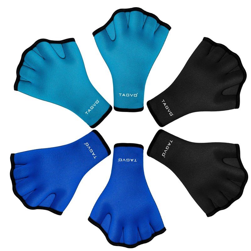 TAGVO Aquatic Gloves for Helping Upper Body Resistance 3 Pairs, Webbed Swim Gloves Well Stitching, No Fading, Sizes for Men Women Adult Children Aquatic Fitness Water Resistance Training Medium multicolor - BeesActive Australia