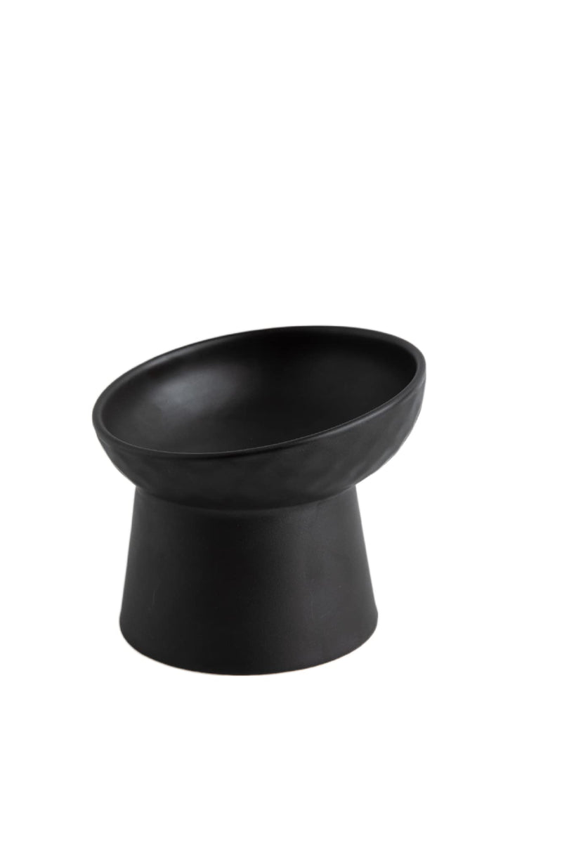 KITCHENLESTAR Ceramic Raised Cat Bowls, Slanted Cat Dish Food or Water Bowls, Elevated Porcelain Pet Feeder Bowl Protect Cat's Spine, Stress Free, Prevention White Black - BeesActive Australia