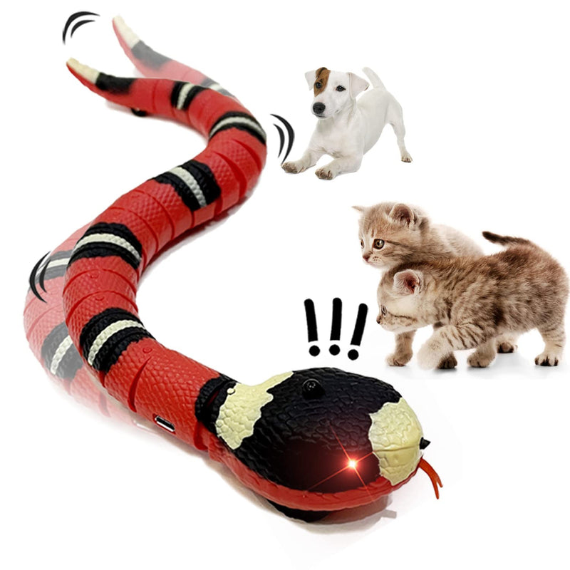 Snake Cat Toy for Cats, Smart Sensing Snake Rechargeable, Automatically Sense Obstacles and Escape, Realistic S-Shaped Moving Electro-Sensing Cat Snake Toy Red - BeesActive Australia