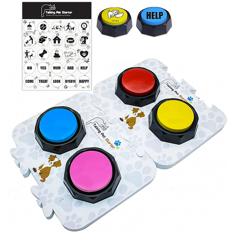RIBOSY Soundboard, 4 Recordable Buttons with 2 Mats and 25 Stickers - Record and Playback Any Custom Message to Teach Your Dog Voice What They Want (Battery Included) - BeesActive Australia