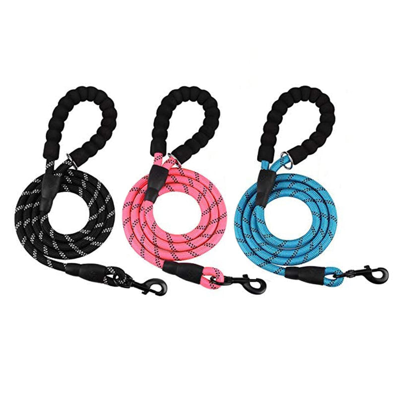 3 Pack Dog Leash 5/6 FT Strong Heavy Duty Rope Dog Leash with Comfortable Padded Handle Durable Reflective Threads for Medium Large Dogs 1/2'' x 5 FT (18~120 lbs.) 3 pack black pink blue - BeesActive Australia