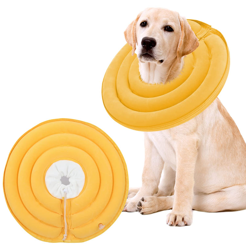BABYLTRL Dog Cone Collar for After Surgery, Inflatable Pet Recovery Collar for Dogs and Cats, Soft Protective Recovery Cone to Prevent Pets from Touching Stitches, Wounds and Rashes (M, Yellow) - BeesActive Australia