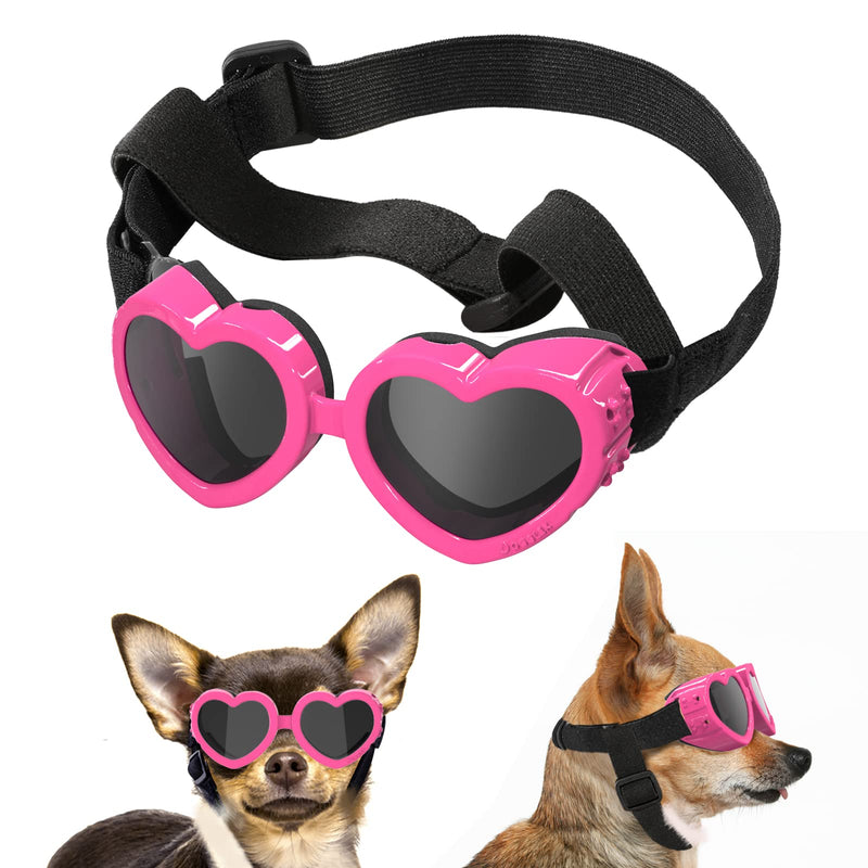 Lewondr Small Dog Sunglasses UV Protection Goggles Eye Wear Protection with Adjustable Strap Doggy Heart Shape Anti-Fog Sunglasses for Pet Dogs Sun Glasses Doggie Windproof Glasses Pink - BeesActive Australia