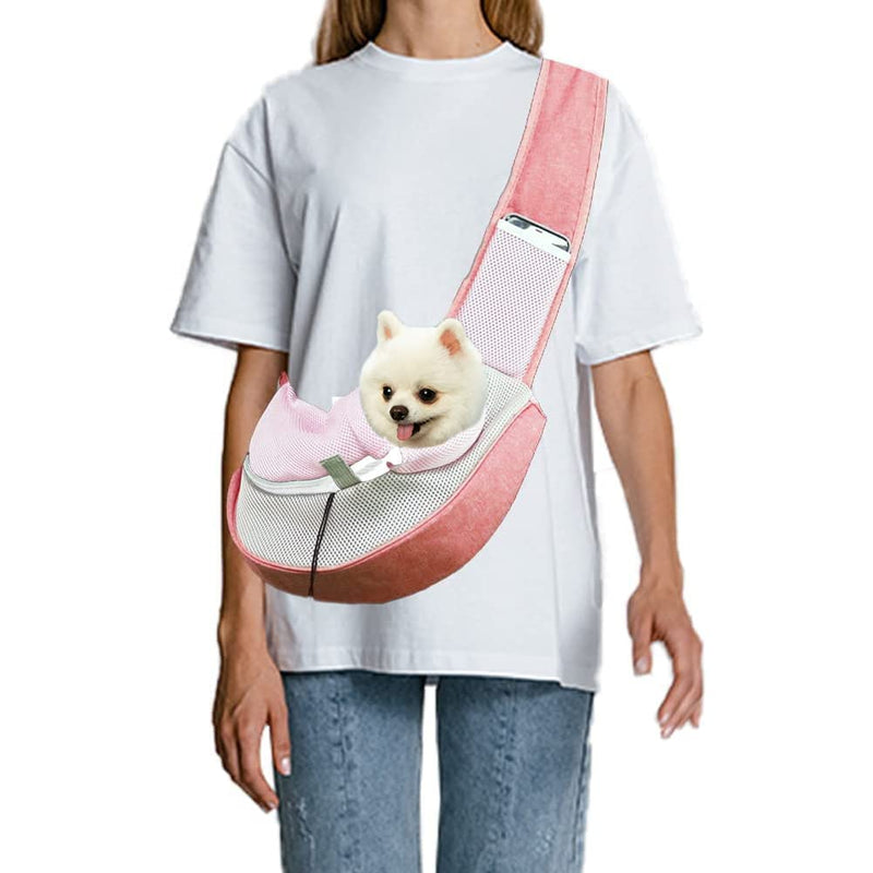 FEimaX Pet Dog Sling Carrier Puppy Pet Slings Bag for Small Dogs Cats Satchel Carriers Breathable Mesh Hand Free with Adjustable Strap Doggie Crossbody for Outdoor Travel Pink - BeesActive Australia