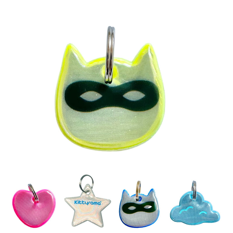 Kittyrama Reflective Cat Charm. Safety Cat Tag. Lightweight, High Visibility, Waterproof. Fits All Reflective Cat Collars. Other Styles Available Yellow Ninja Cat - BeesActive Australia