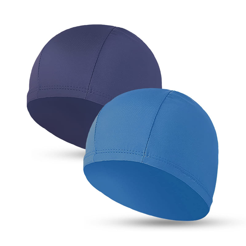 2pcs Elastic Swim Caps for Both Women & Men & Kids & Fabric Durable Non-Slip Swimming Pool Cap Elastic Swim Cap for Long and Short Hair Blue & Dark Blue - BeesActive Australia