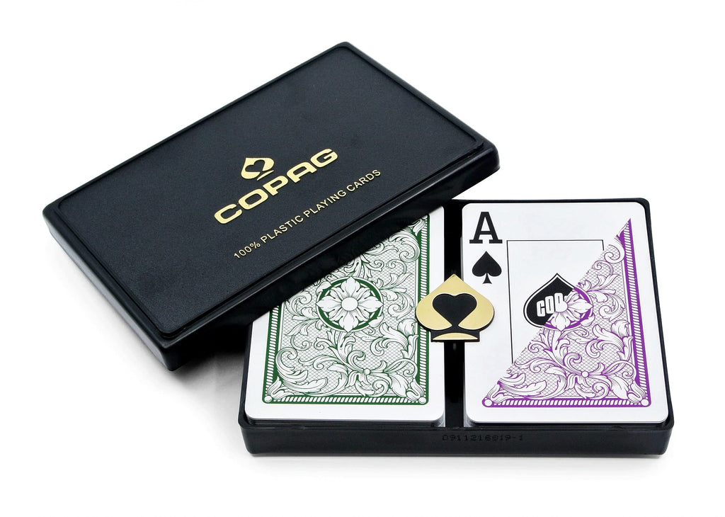 Copag Legacy Design 100% Plastic Playing Cards, Poker Size Jumbo Index Green/Purple Double Deck Set - BeesActive Australia